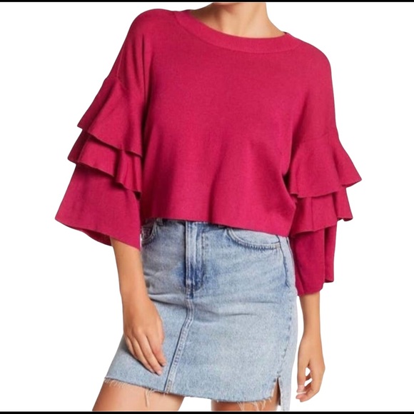 ELODIE | Ruffle Sleeve Pullover Sweater | M - Picture 10 of 10